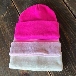 Cozy Knit Beanie Set - Pink, Light Pink, and White
